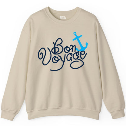 Bon Voyage Shirt - Nautical Anchor Cruise Shirt for Sailors Gift (Sweatshirt) in Sand - Bon Voyage Script Shirt - Nautical Anchor Farewell Cruise Tee
