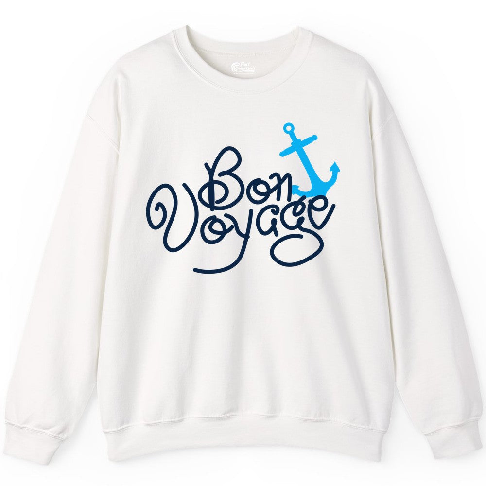 Bon Voyage Shirt - Nautical Anchor Cruise Shirt for Sailors Gift (Sweatshirt) in White - Bon Voyage Script Shirt - Nautical Anchor Farewell Cruise Tee
