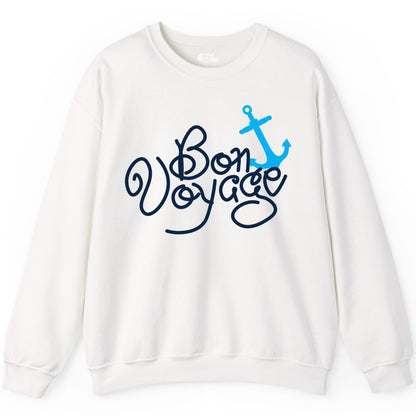 Bon Voyage Shirt - Nautical Anchor Cruise Shirt for Sailors Gift (Sweatshirt) in White - Bon Voyage Script Shirt - Nautical Anchor Farewell Cruise Tee