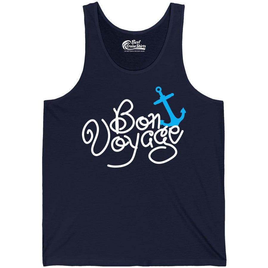 Bon Voyage Shirt - Nautical Anchor Cruise Shirt for Sailors Gift (Tank Top) in Navy - Bon Voyage Script Shirt - Nautical Anchor Farewell Cruise Tee