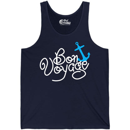 Bon Voyage Shirt - Nautical Anchor Cruise Shirt for Sailors Gift (Tank Top) in Navy - Bon Voyage Script Shirt - Nautical Anchor Farewell Cruise Tee