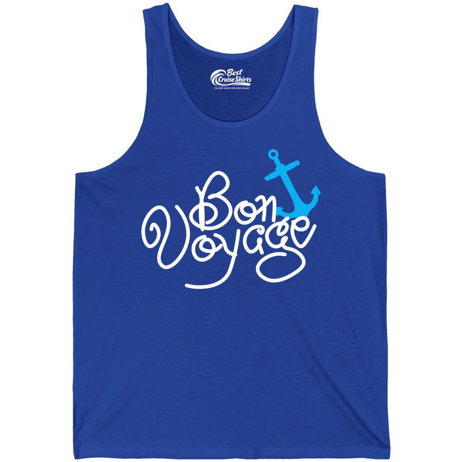 Bon Voyage Shirt - Nautical Anchor Cruise Shirt for Sailors Gift (Tank Top) in True Royal - Bon Voyage Script Shirt - Nautical Anchor Farewell Cruise Tee