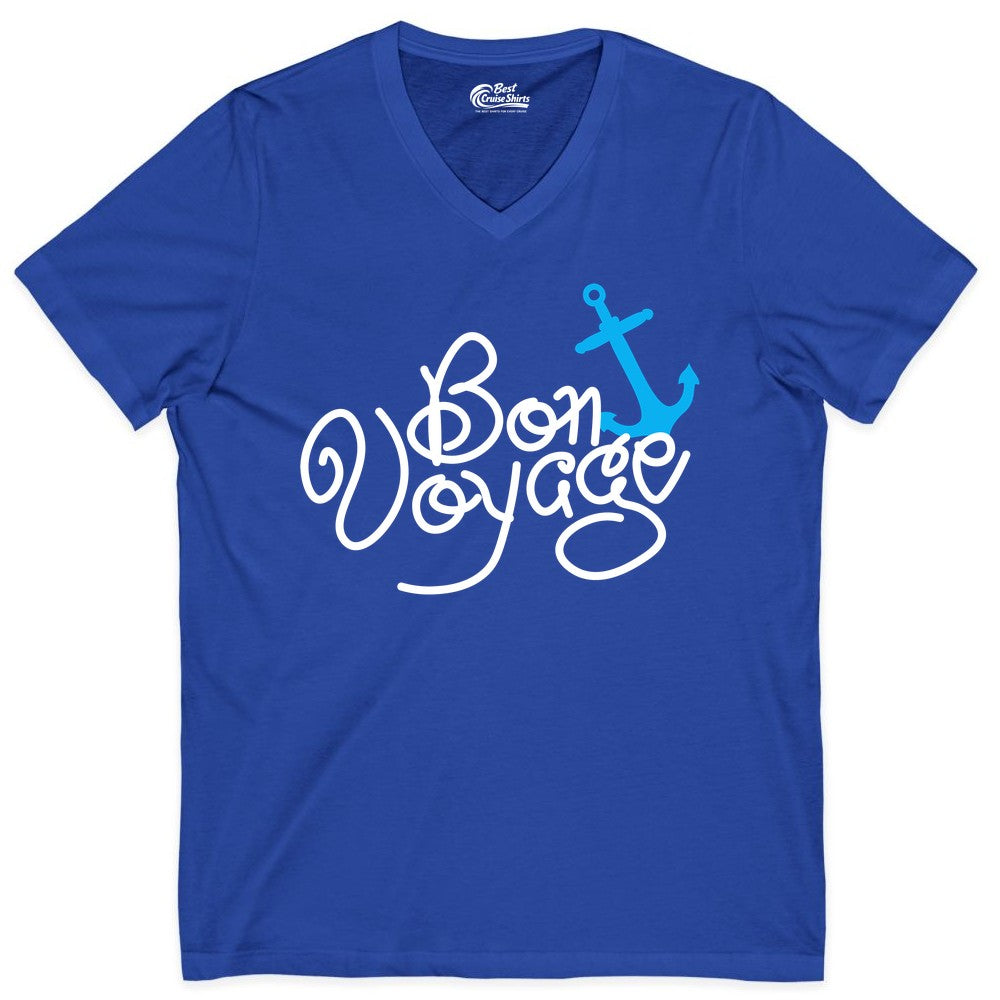 Bon Voyage Shirt - Nautical Anchor Cruise Shirt for Sailors Gift (V-Neck) in True Royal - Bon Voyage Script Shirt - Nautical Anchor Farewell Cruise Tee