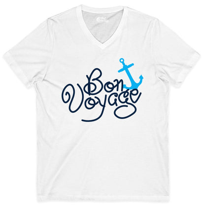Bon Voyage Shirt - Nautical Anchor Cruise Shirt for Sailors Gift (V-Neck) in White - Bon Voyage Script Shirt - Nautical Anchor Farewell Cruise Tee