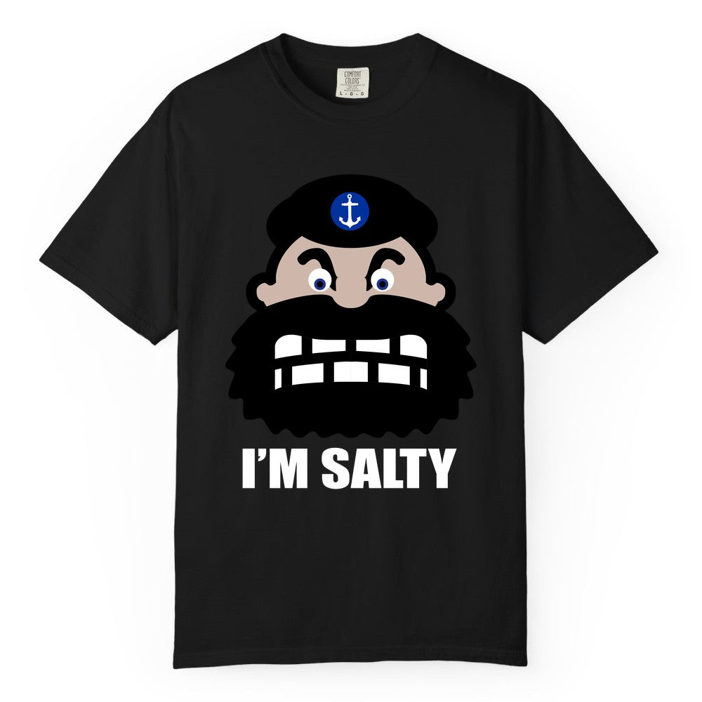 Im Salty Sailor Shirt - Nautical Humor Apparel - Funny Anchor Tee (Comfort Color) in Black - Im Salty Sailor Cartoon Shirt - Funny Nautical Pun Anchor Tee