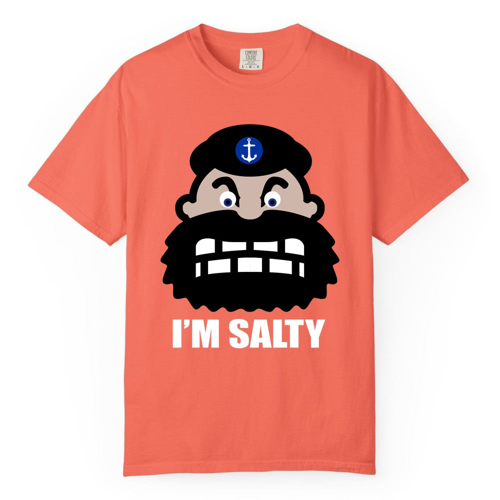 Im Salty Sailor Shirt - Nautical Humor Apparel - Funny Anchor Tee (Comfort Color) in Bright Salmon - Im Salty Sailor Cartoon Shirt - Funny Nautical Pun Anchor Tee