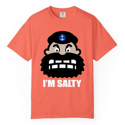 Im Salty Sailor Shirt - Nautical Humor Apparel - Funny Anchor Tee (Comfort Color) in Bright Salmon - Im Salty Sailor Cartoon Shirt - Funny Nautical Pun Anchor Tee
