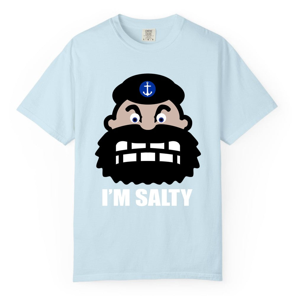Im Salty Sailor Shirt - Nautical Humor Apparel - Funny Anchor Tee (Comfort Color) in Chambray - Im Salty Sailor Cartoon Shirt - Funny Nautical Pun Anchor Tee