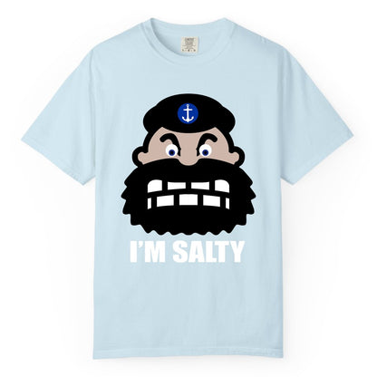 Im Salty Sailor Shirt - Nautical Humor Apparel - Funny Anchor Tee (Comfort Color) in Chambray - Im Salty Sailor Cartoon Shirt - Funny Nautical Pun Anchor Tee