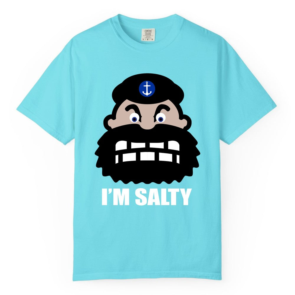 Im Salty Sailor Shirt - Nautical Humor Apparel - Funny Anchor Tee (Comfort Color) in Lagoon Blue - Im Salty Sailor Cartoon Shirt - Funny Nautical Pun Anchor Tee