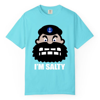Im Salty Sailor Shirt - Nautical Humor Apparel - Funny Anchor Tee (Comfort Color) in Lagoon Blue - Im Salty Sailor Cartoon Shirt - Funny Nautical Pun Anchor Tee