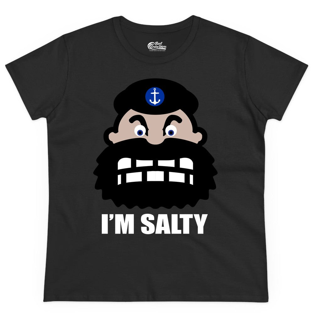 Im Salty Sailor Shirt - Nautical Humor Apparel - Funny Anchor Tee (Ladies Tee) in Black - Im Salty Sailor Cartoon Shirt - Funny Nautical Pun Anchor Tee
