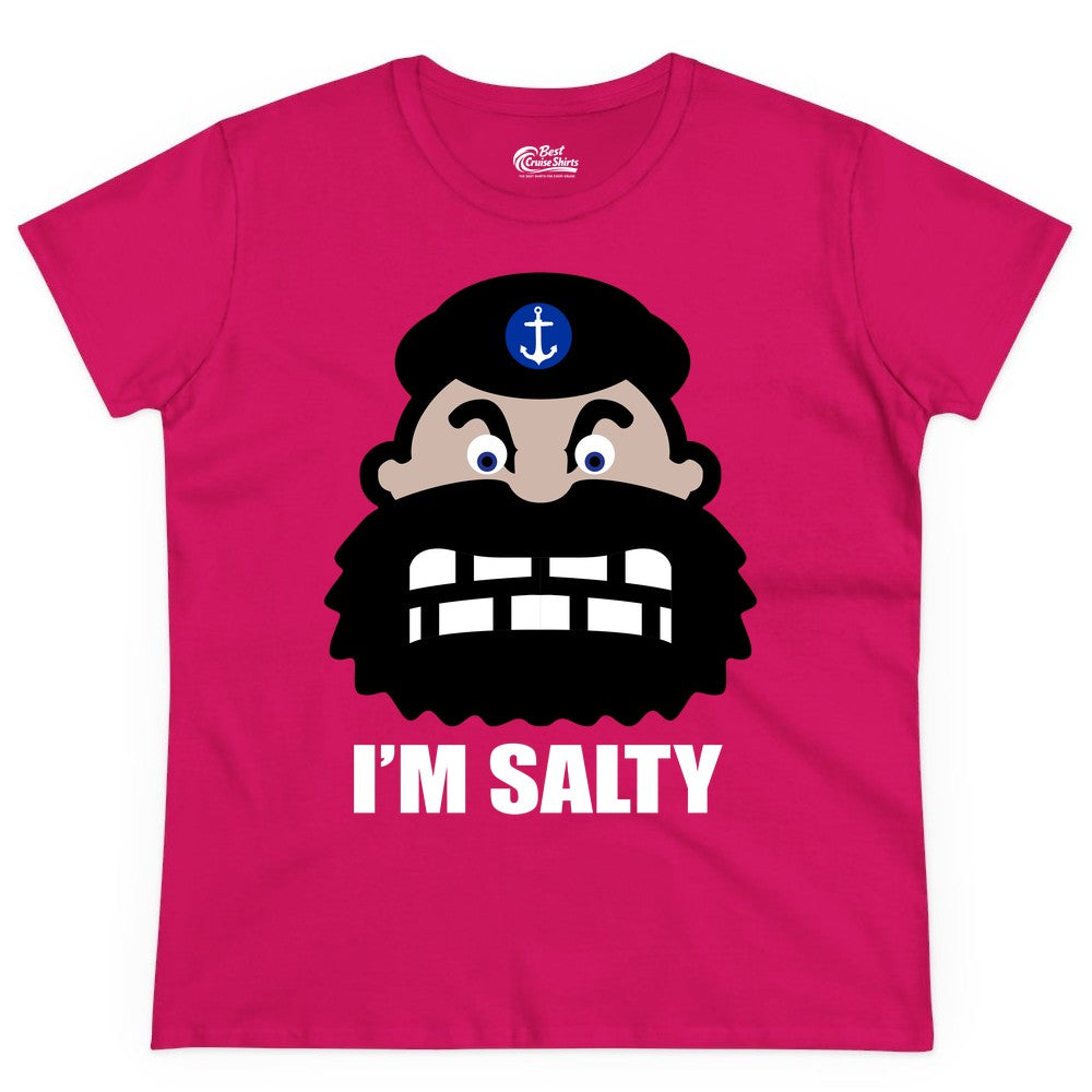 Im Salty Sailor Shirt - Nautical Humor Apparel - Funny Anchor Tee (Ladies Tee) in Heliconia - Im Salty Sailor Cartoon Shirt - Funny Nautical Pun Anchor Tee