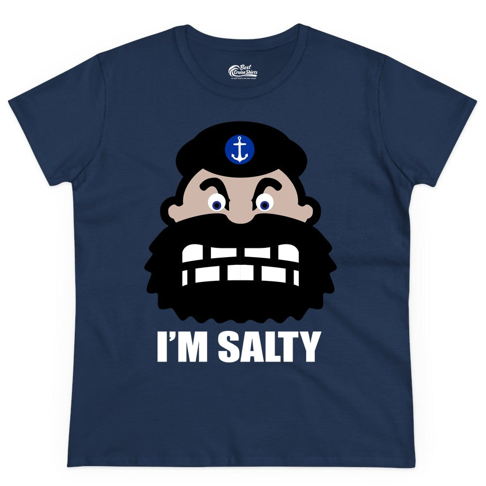 Im Salty Sailor Shirt - Nautical Humor Apparel - Funny Anchor Tee (Ladies Tee) in Navy - Im Salty Sailor Cartoon Shirt - Funny Nautical Pun Anchor Tee