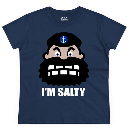 Im Salty Sailor Shirt - Nautical Humor Apparel - Funny Anchor Tee (Ladies Tee) in Navy - Im Salty Sailor Cartoon Shirt - Funny Nautical Pun Anchor Tee