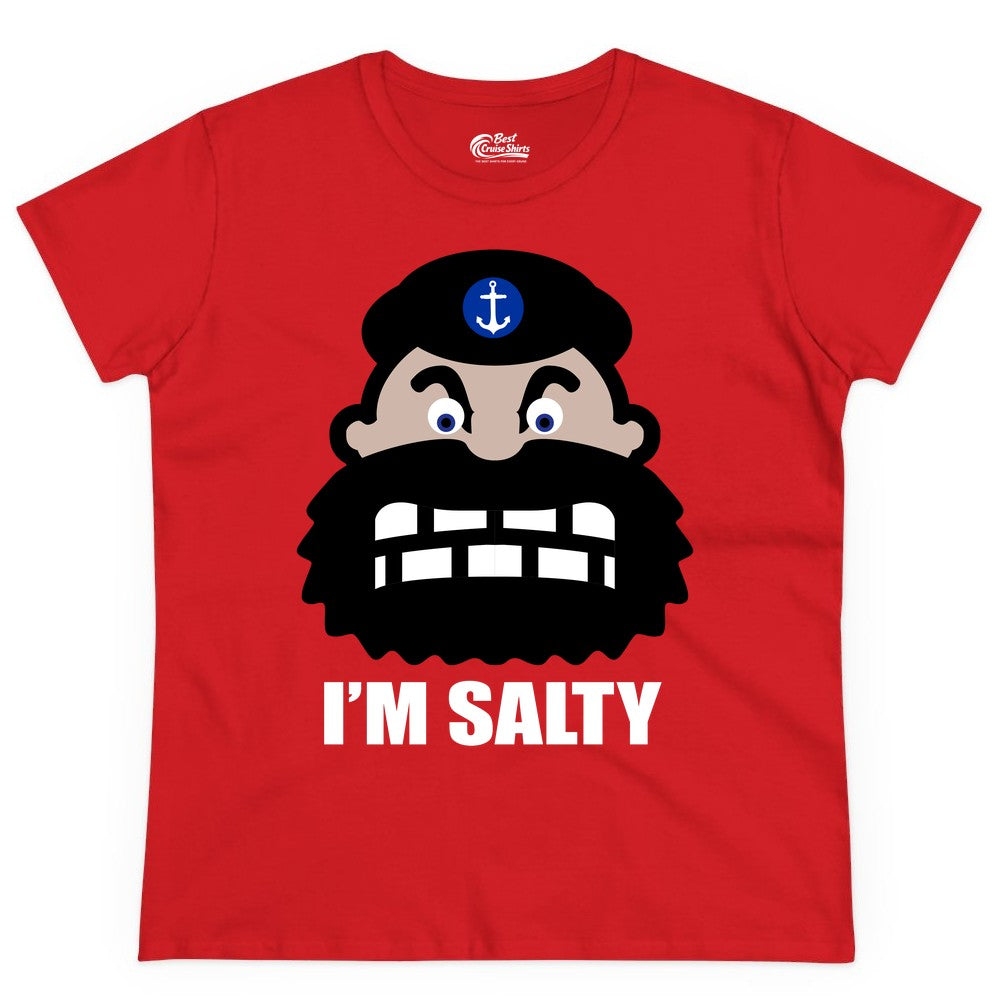 Im Salty Sailor Shirt - Nautical Humor Apparel - Funny Anchor Tee (Ladies Tee) in Red - Im Salty Sailor Cartoon Shirt - Funny Nautical Pun Anchor Tee