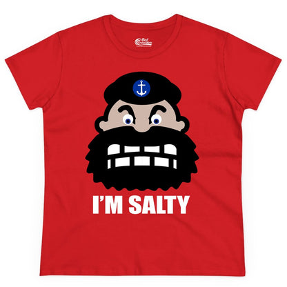 Im Salty Sailor Shirt - Nautical Humor Apparel - Funny Anchor Tee (Ladies Tee) in Red - Im Salty Sailor Cartoon Shirt - Funny Nautical Pun Anchor Tee