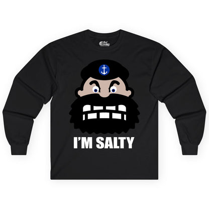 Im Salty Sailor Shirt - Nautical Humor Apparel - Funny Anchor Tee (Long Sleeve) in Black - Im Salty Sailor Cartoon Shirt - Funny Nautical Pun Anchor Tee