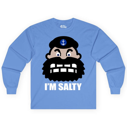 Im Salty Sailor Shirt - Nautical Humor Apparel - Funny Anchor Tee (Long Sleeve) in Carolina Blue - Im Salty Sailor Cartoon Shirt - Funny Nautical Pun Anchor Tee