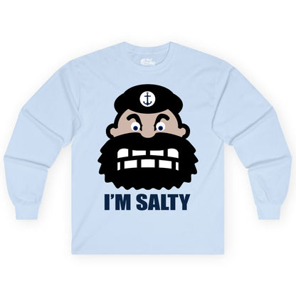 Im Salty Sailor Shirt - Nautical Humor Apparel - Funny Anchor Tee (Long Sleeve) in Light Blue - Im Salty Sailor Cartoon Shirt - Funny Nautical Pun Anchor Tee