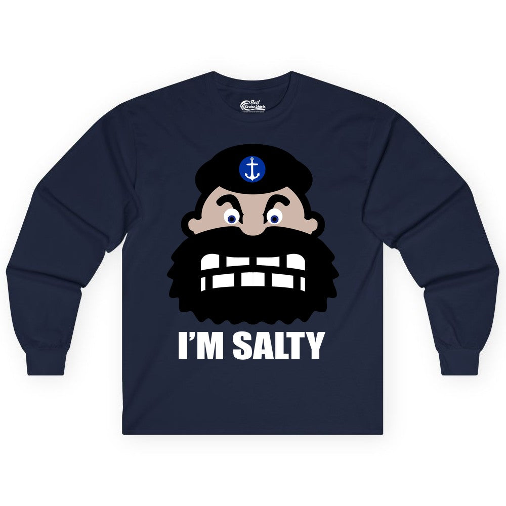Im Salty Sailor Shirt - Nautical Humor Apparel - Funny Anchor Tee (Long Sleeve) in Navy - Im Salty Sailor Cartoon Shirt - Funny Nautical Pun Anchor Tee