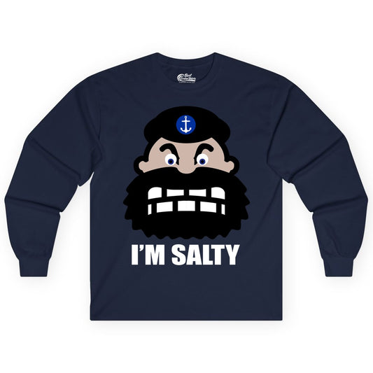 Im Salty Sailor Shirt - Nautical Humor Apparel - Funny Anchor Tee (Long Sleeve) in Navy - Im Salty Sailor Cartoon Shirt - Funny Nautical Pun Anchor Tee