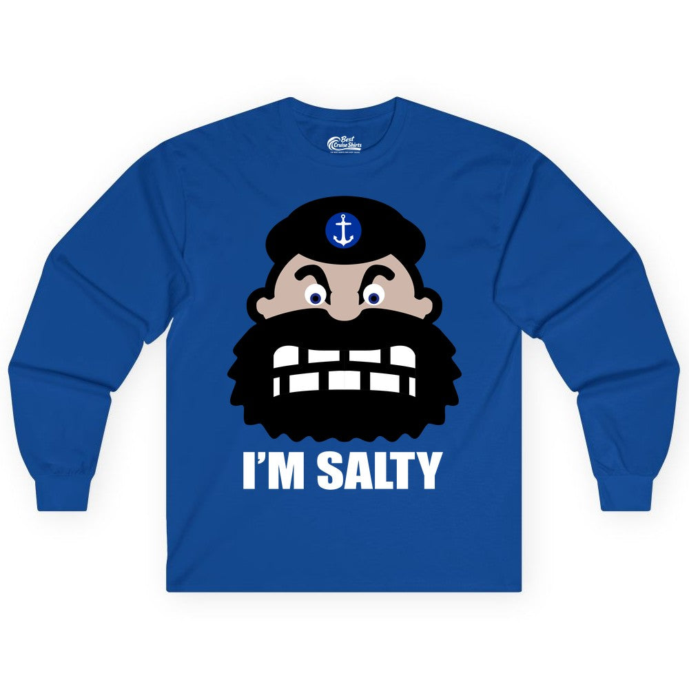 Im Salty Sailor Shirt - Nautical Humor Apparel - Funny Anchor Tee (Long Sleeve) in Royal - Im Salty Sailor Cartoon Shirt - Funny Nautical Pun Anchor Tee