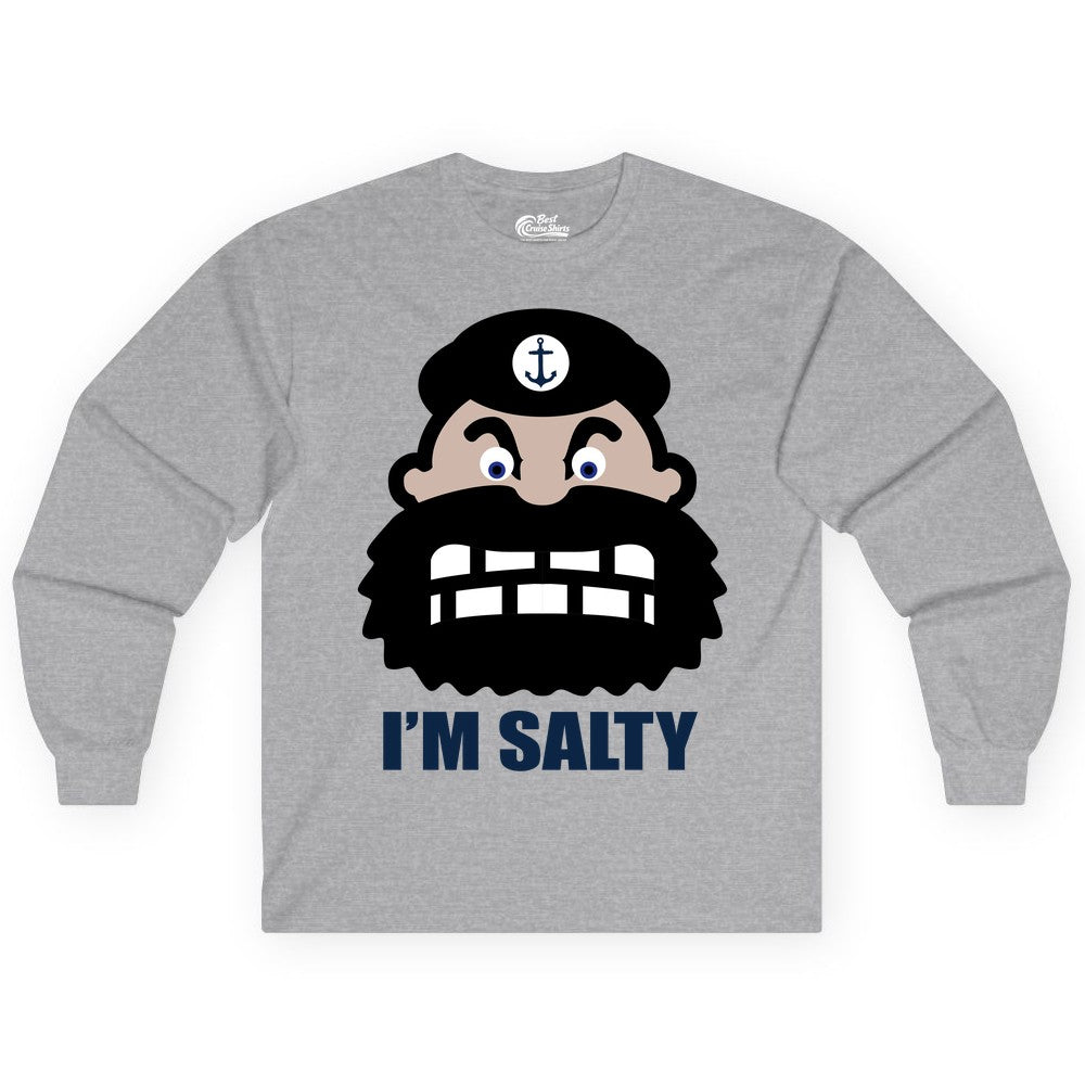 Im Salty Sailor Shirt - Nautical Humor Apparel - Funny Anchor Tee (Long Sleeve) in Sport Grey - Im Salty Sailor Cartoon Shirt - Funny Nautical Pun Anchor Tee
