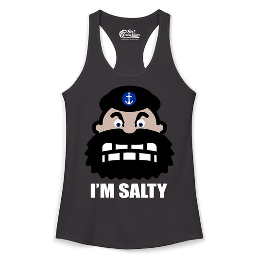 Im Salty Sailor Shirt - Nautical Humor Apparel - Funny Anchor Tee (Ladies Tank) in Black - Im Salty Sailor Cartoon Shirt - Funny Nautical Pun Anchor Tee