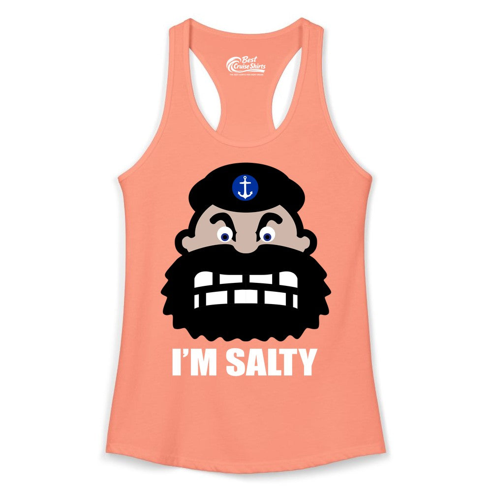 Im Salty Sailor Shirt - Nautical Humor Apparel - Funny Anchor Tee (Ladies Tank) in Solid Light Orange - Im Salty Sailor Cartoon Shirt - Funny Nautical Pun Anchor Tee