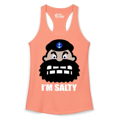 Im Salty Sailor Shirt - Nautical Humor Apparel - Funny Anchor Tee (Ladies Tank) in Solid Light Orange - Im Salty Sailor Cartoon Shirt - Funny Nautical Pun Anchor Tee