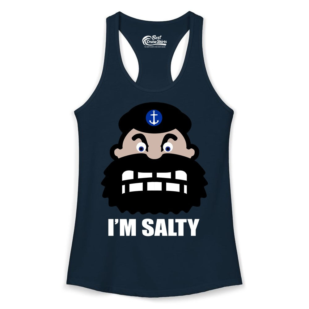 Im Salty Sailor Shirt - Nautical Humor Apparel - Funny Anchor Tee (Ladies Tank) in Solid Midnight Navy - Im Salty Sailor Cartoon Shirt - Funny Nautical Pun Anchor Tee