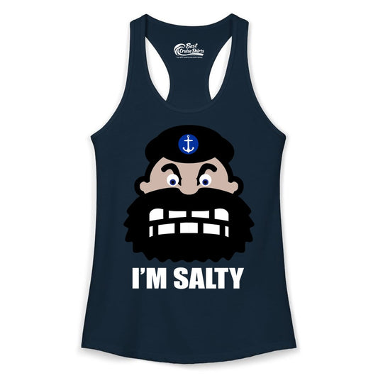 Im Salty Sailor Shirt - Nautical Humor Apparel - Funny Anchor Tee (Ladies Tank) in Solid Midnight Navy - Im Salty Sailor Cartoon Shirt - Funny Nautical Pun Anchor Tee