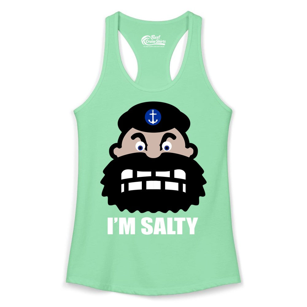 Im Salty Sailor Shirt - Nautical Humor Apparel - Funny Anchor Tee (Ladies Tank) in Solid Mint - Im Salty Sailor Cartoon Shirt - Funny Nautical Pun Anchor Tee