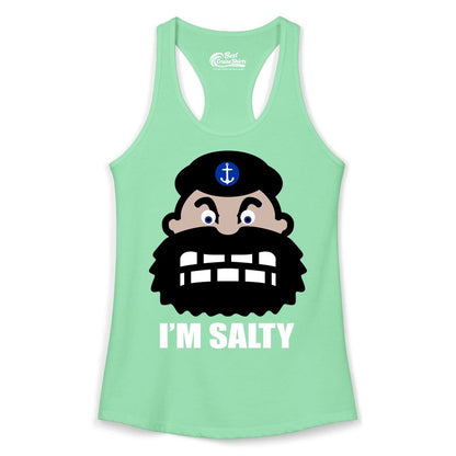 Im Salty Sailor Shirt - Nautical Humor Apparel - Funny Anchor Tee (Ladies Tank) in Solid Mint - Im Salty Sailor Cartoon Shirt - Funny Nautical Pun Anchor Tee
