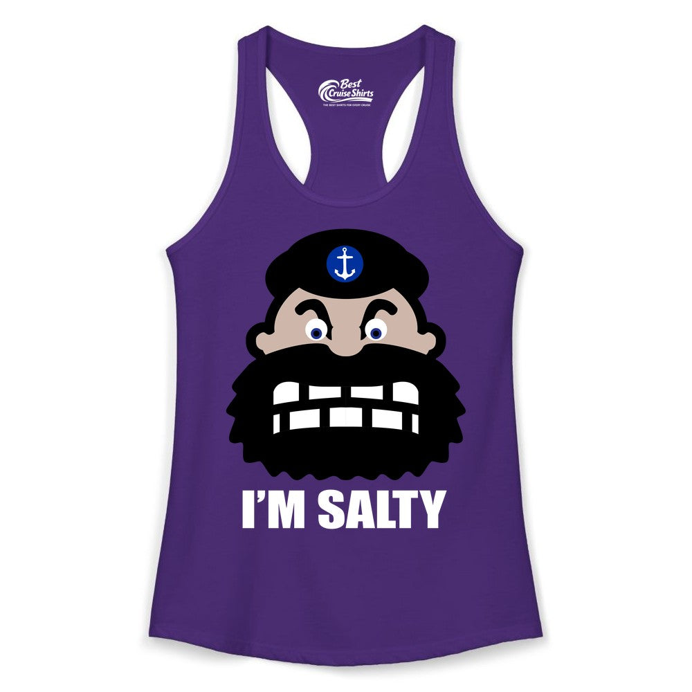 Im Salty Sailor Shirt - Nautical Humor Apparel - Funny Anchor Tee (Ladies Tank) in Solid Purple Rush - Im Salty Sailor Cartoon Shirt - Funny Nautical Pun Anchor Tee