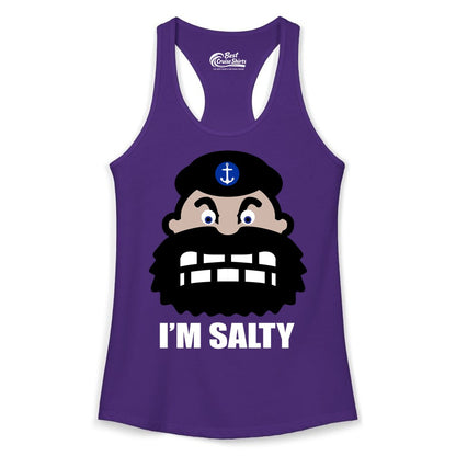 Im Salty Sailor Shirt - Nautical Humor Apparel - Funny Anchor Tee (Ladies Tank) in Solid Purple Rush - Im Salty Sailor Cartoon Shirt - Funny Nautical Pun Anchor Tee