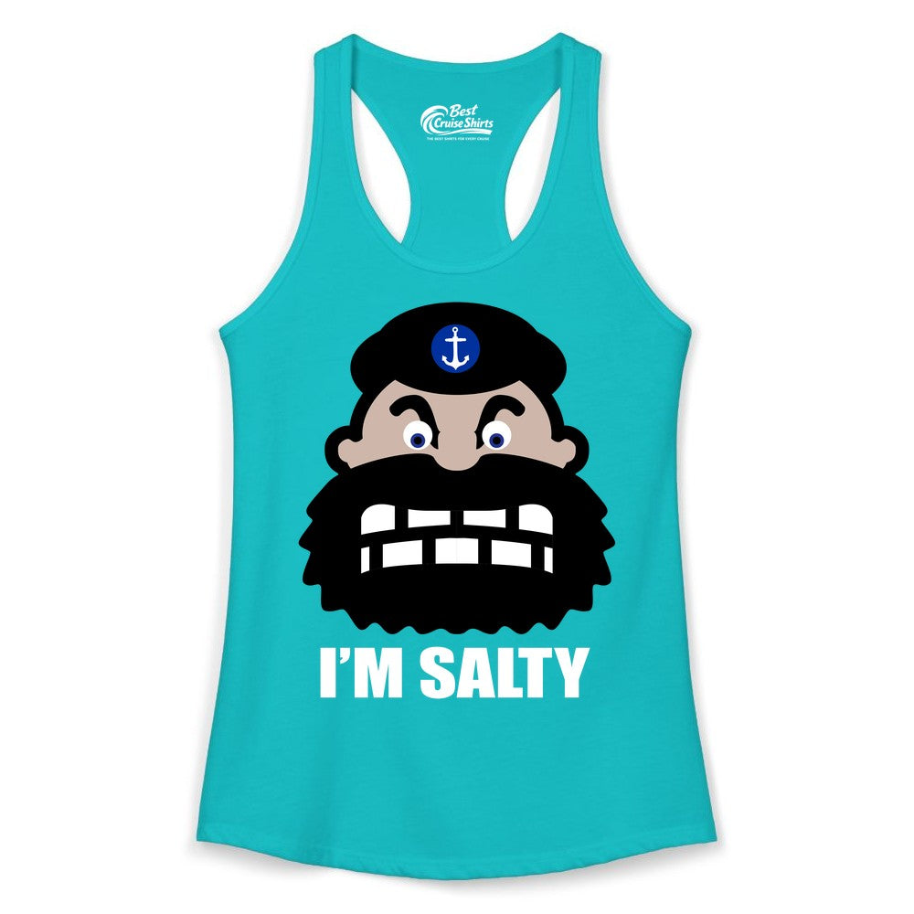 Im Salty Sailor Shirt - Nautical Humor Apparel - Funny Anchor Tee (Ladies Tank) in Tahiti Blue - Im Salty Sailor Cartoon Shirt - Funny Nautical Pun Anchor Tee