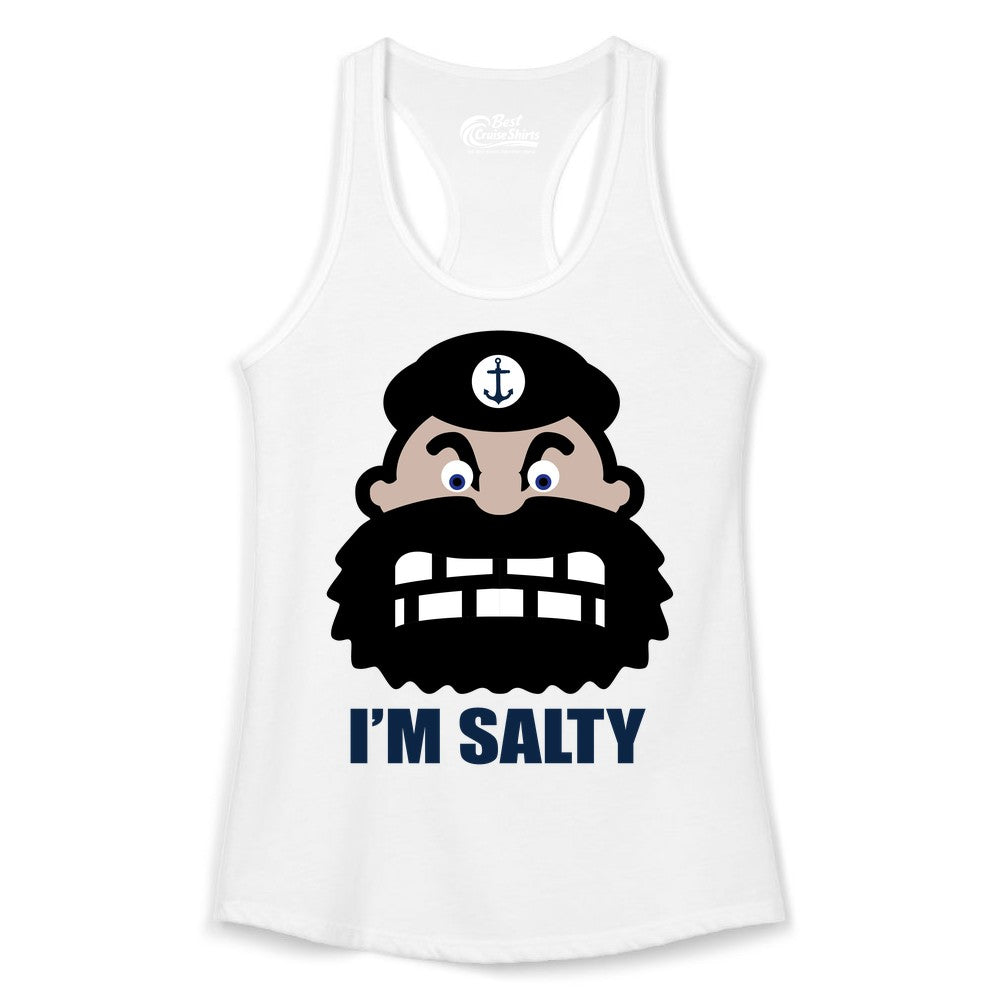 Im Salty Sailor Shirt - Nautical Humor Apparel - Funny Anchor Tee (Ladies Tank) in White - Im Salty Sailor Cartoon Shirt - Funny Nautical Pun Anchor Tee