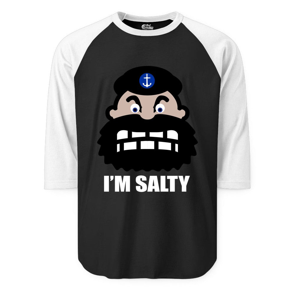 Im Salty Sailor Shirt - Nautical Humor Apparel - Funny Anchor Tee (Raglan) in BlackWhite - Im Salty Sailor Cartoon Shirt - Funny Nautical Pun Anchor Tee