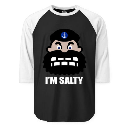Im Salty Sailor Shirt - Nautical Humor Apparel - Funny Anchor Tee (Raglan) in BlackWhite - Im Salty Sailor Cartoon Shirt - Funny Nautical Pun Anchor Tee