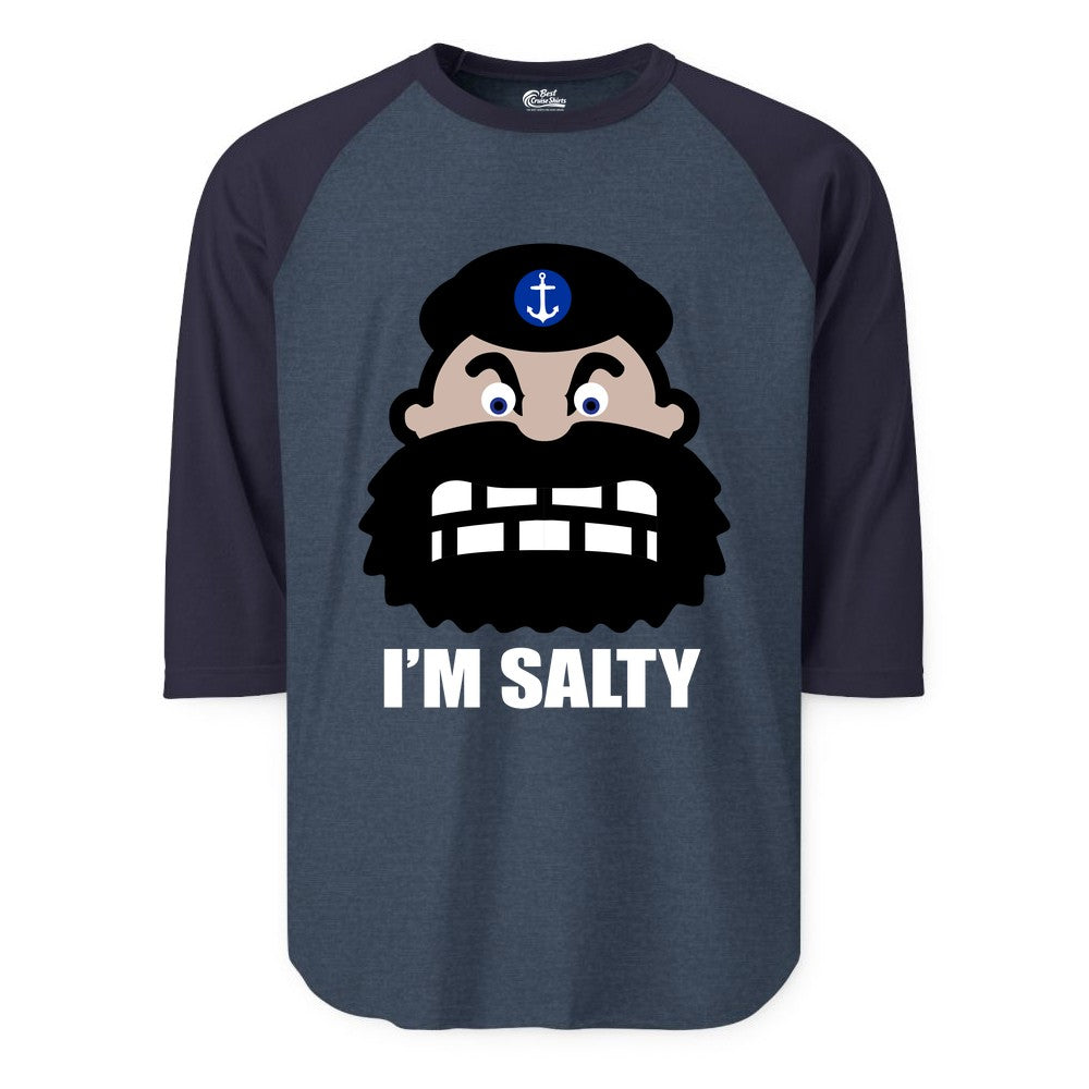 Im Salty Sailor Shirt - Nautical Humor Apparel - Funny Anchor Tee (Raglan) in Heather DenimNavy - Im Salty Sailor Cartoon Shirt - Funny Nautical Pun Anchor Tee