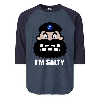 Im Salty Sailor Shirt - Nautical Humor Apparel - Funny Anchor Tee (Raglan) in Heather DenimNavy - Im Salty Sailor Cartoon Shirt - Funny Nautical Pun Anchor Tee