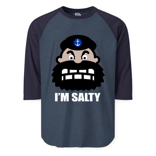 Im Salty Sailor Shirt - Nautical Humor Apparel - Funny Anchor Tee (Raglan) in Heather DenimNavy - Im Salty Sailor Cartoon Shirt - Funny Nautical Pun Anchor Tee