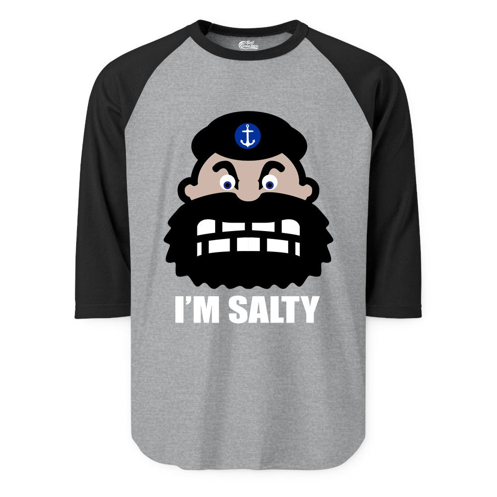 Im Salty Sailor Shirt - Nautical Humor Apparel - Funny Anchor Tee (Raglan) in Heather GreyBlack - Im Salty Sailor Cartoon Shirt - Funny Nautical Pun Anchor Tee