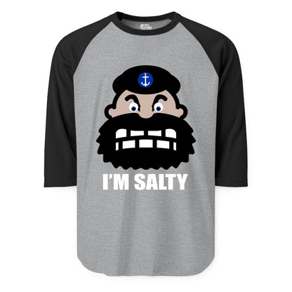Im Salty Sailor Shirt - Nautical Humor Apparel - Funny Anchor Tee (Raglan) in Heather GreyBlack - Im Salty Sailor Cartoon Shirt - Funny Nautical Pun Anchor Tee
