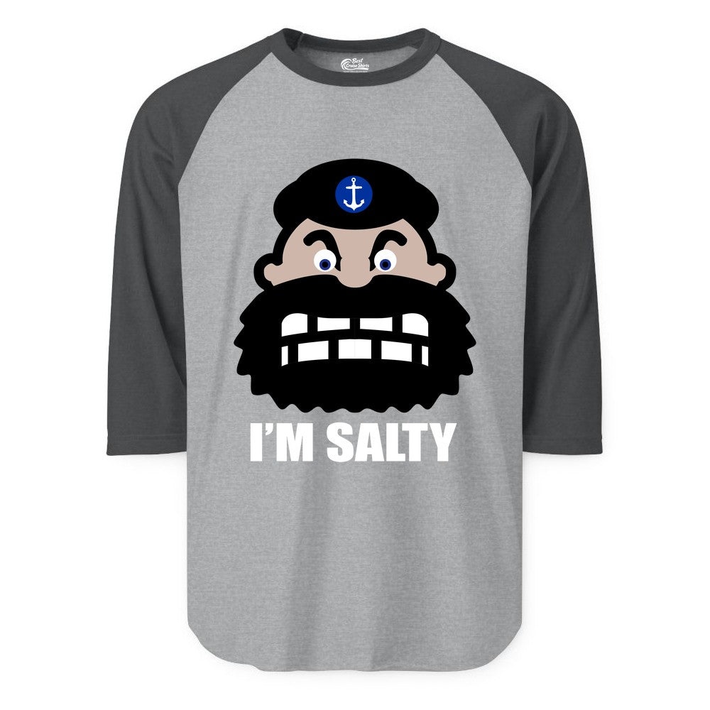 Im Salty Sailor Shirt - Nautical Humor Apparel - Funny Anchor Tee (Raglan) in Heather GreyHeather Charcoal - Im Salty Sailor Cartoon Shirt - Funny Nautical Pun Anchor Tee