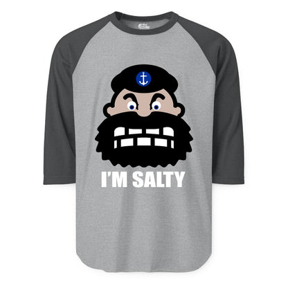 Im Salty Sailor Shirt - Nautical Humor Apparel - Funny Anchor Tee (Raglan) in Heather GreyHeather Charcoal - Im Salty Sailor Cartoon Shirt - Funny Nautical Pun Anchor Tee