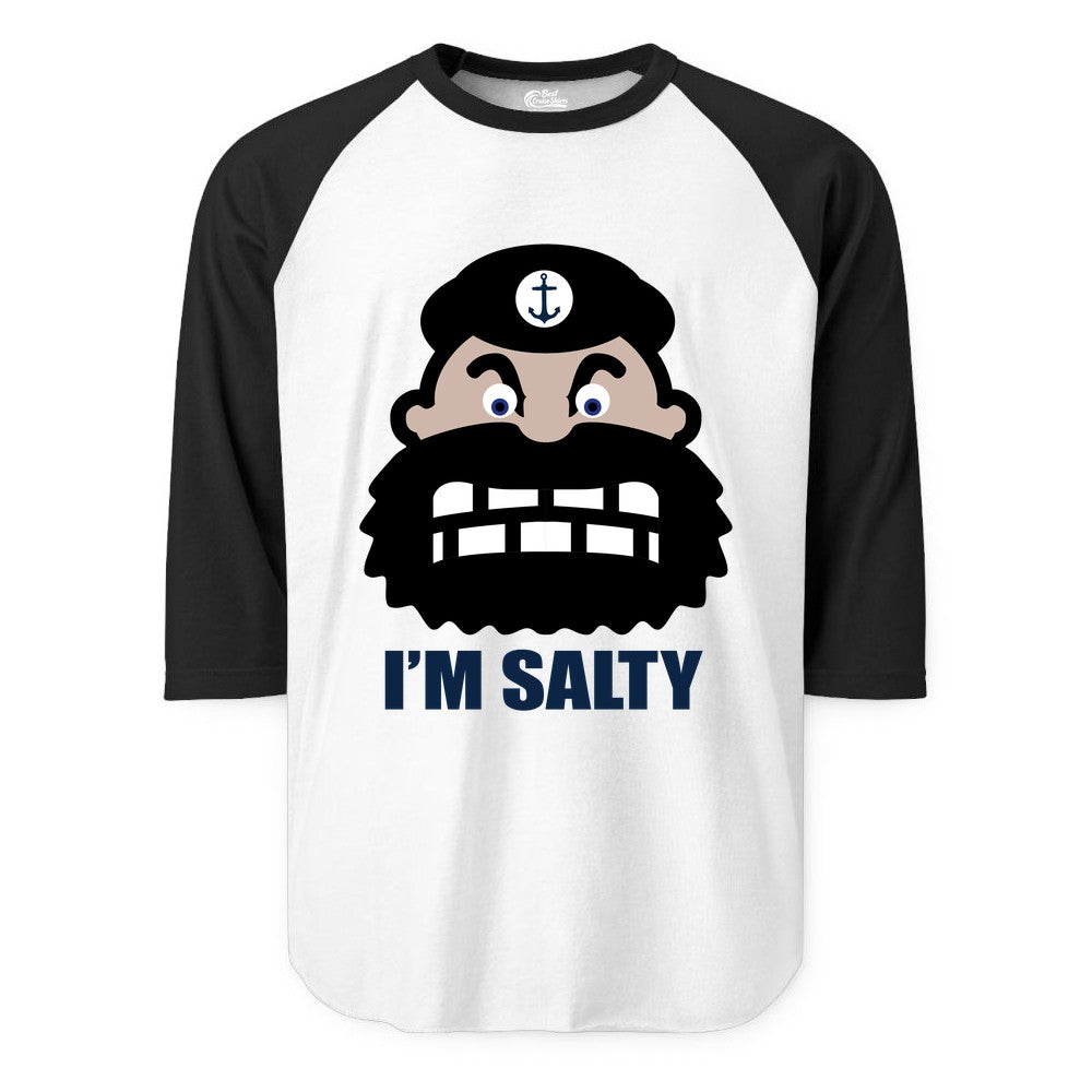 Im Salty Sailor Shirt - Nautical Humor Apparel - Funny Anchor Tee (Raglan) in WhiteBlack - Im Salty Sailor Cartoon Shirt - Funny Nautical Pun Anchor Tee