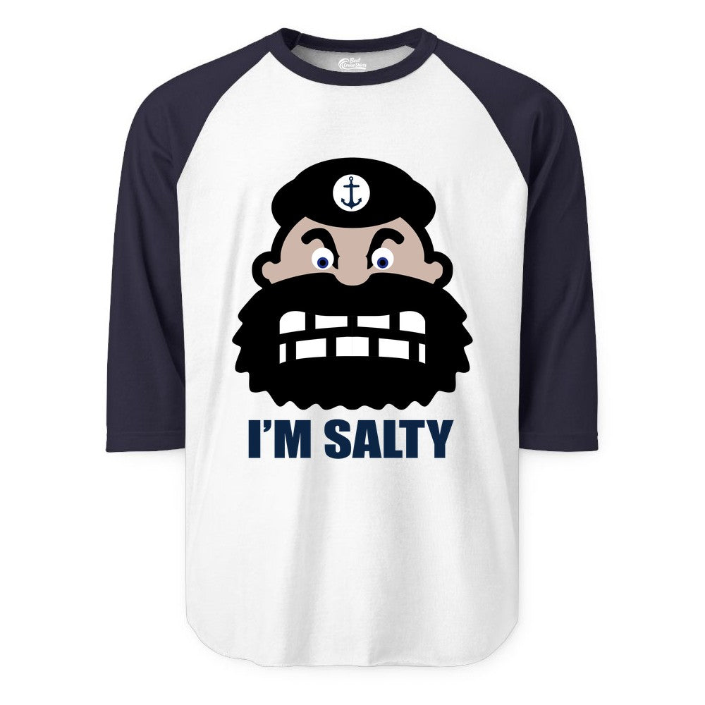 Im Salty Sailor Shirt - Nautical Humor Apparel - Funny Anchor Tee (Raglan) in WhiteNavy - Im Salty Sailor Cartoon Shirt - Funny Nautical Pun Anchor Tee